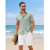image:imageCOOFANDY Mens 2 Piece Outfit Summer Shorts Sets Short Sleeve Cotton ShirtsGreenWhite
