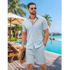 image:imageCOOFANDY Mens 2 Piece Outfit Summer Shorts Sets Short Sleeve Cotton ShirtsLight Blue