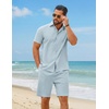 image:imageCOOFANDY Mens 2 Piece Outfit Summer Shorts Sets Short Sleeve Cotton ShirtsLight Blue