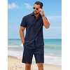 image:imageCOOFANDY Mens 2 Piece Outfit Summer Shorts Sets Short Sleeve Cotton ShirtsNavy