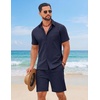 image:imageCOOFANDY Mens 2 Piece Outfit Summer Shorts Sets Short Sleeve Cotton ShirtsNavy