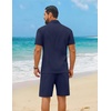 image:imageCOOFANDY Mens 2 Piece Outfit Summer Shorts Sets Short Sleeve Cotton ShirtsNavy