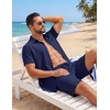 image:imageCOOFANDY Mens 2 Piece Outfit Summer Shorts Sets Short Sleeve Cotton ShirtsNavy