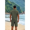 image:imageCOOFANDY Mens 2 Piece Outfits Cuban Guayabera Shirts and Shorts Summer SetArmy Green