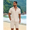 image:imageCOOFANDY Mens 2 Piece Outfits Cuban Guayabera Shirts and Shorts Summer SetBeige