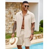 image:imageCOOFANDY Mens 2 Piece Outfits Cuban Guayabera Shirts and Shorts Summer SetBeige