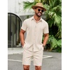 image:imageCOOFANDY Mens 2 Piece Outfits Cuban Guayabera Shirts and Shorts Summer SetBeige