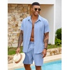image:imageCOOFANDY Mens 2 Piece Outfits Cuban Guayabera Shirts and Shorts Summer SetLight Blue