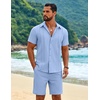 image:imageCOOFANDY Mens 2 Piece Outfits Cuban Guayabera Shirts and Shorts Summer SetLight Blue