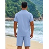 image:imageCOOFANDY Mens 2 Piece Outfits Cuban Guayabera Shirts and Shorts Summer SetLight Blue