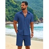 image:imageCOOFANDY Mens 2 Piece Outfits Cuban Guayabera Shirts and Shorts Summer SetRoyal Blue