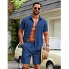 image:imageCOOFANDY Mens 2 Piece Outfits Cuban Guayabera Shirts and Shorts Summer SetRoyal Blue