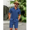 image:imageCOOFANDY Mens 2 Piece Outfits Cuban Guayabera Shirts and Shorts Summer SetRoyal Blue