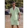 image:imageCOOFANDY Mens 2 Piece Short Set Guayabera Button Down Shirt Casual OutfitsLight Green