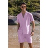 image:imageCOOFANDY Mens 2 Piece Short Set Guayabera Button Down Shirt Casual OutfitsPurple