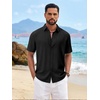 image:imageCOOFANDY Mens Button Down Shirts Short Sleeve Linen Textured Shirts Casual Summer Beach ShirtsBlack