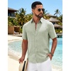 image:imageCOOFANDY Mens Button Down Shirts Short Sleeve Linen Textured Shirts Casual Summer Beach ShirtsLight Green