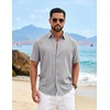 image:imageCOOFANDY Mens Button Down Shirts Short Sleeve Linen Textured Shirts Casual Summer Beach ShirtsLight Grey