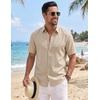image:imageCOOFANDY Mens Button Down Shirts Short Sleeve Linen Textured Shirts Casual Summer Beach ShirtsLight Khaki