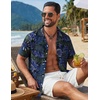 image:imageCOOFANDY Mens Hawaiian Shirt Short Sleeve Tropical Button Up Vacation Beach ShirtBlack Blue Green  Leaf