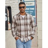 image:imageCOOFANDY Mens Lightweight Flannel Shirt Long Sleeve Plaid Shirt with PocketLight Khaki
