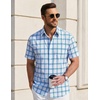 image:imageCOOFANDY Mens Short Sleeve Button Down Shirts Plaid Summer Dress Shirt with Pocket Business Casual Outfits for MenBlue White Plaid