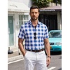 image:imageCOOFANDY Mens Short Sleeve Button Down Shirts Plaid Summer Dress Shirt with Pocket Business Casual Outfits for MenNavy White Check