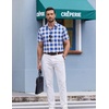 image:imageCOOFANDY Mens Short Sleeve Button Down Shirts Plaid Summer Dress Shirt with Pocket Business Casual Outfits for MenNavy White Check