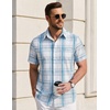 image:imageCOOFANDY Mens Short Sleeve Button Down Shirts Plaid Summer Dress Shirt with Pocket Business Casual Outfits for MenWhite Blue Plaid