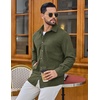 image:imageCOOFANDY Mens Waffle Button Down Shirt Casual Long Sleeve Corduroy ShirtsArmy Green
