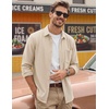 image:imageCOOFANDY Mens Waffle Shirt Jacket Casual Overshirt Long Sleeve Lightweight Textured Shacket with PocketLight Khaki