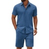 image:imageCOOFANDY Mens 2 Piece Outfit Summer Shorts Sets Short Sleeve Cotton ShirtsBlue