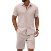 image:imageCOOFANDY Mens 2 Piece Outfit Summer Shorts Sets Short Sleeve Cotton ShirtsChampagne Beige