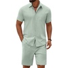 image:imageCOOFANDY Mens 2 Piece Outfit Summer Shorts Sets Short Sleeve Cotton ShirtsGreen