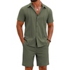 image:imageCOOFANDY Mens 2 Piece Outfits Cuban Guayabera Shirts and Shorts Summer SetArmy Green