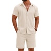 image:imageCOOFANDY Mens 2 Piece Outfits Cuban Guayabera Shirts and Shorts Summer SetBeige