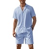 image:imageCOOFANDY Mens 2 Piece Short Set Guayabera Button Down Shirt Casual OutfitsLight Blue