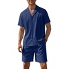 image:imageCOOFANDY Mens 2 Piece Short Set Guayabera Button Down Shirt Casual OutfitsNavy Blue