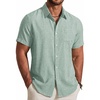 image:imageCOOFANDY Mens Button Down Shirt Short Sleeve Casual Shirts Summer Beach Textured Shirts with PocketIce Green