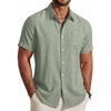image:imageCOOFANDY Mens Button Down Shirt Short Sleeve Casual Shirts Summer Beach Textured Shirts with PocketLight Green