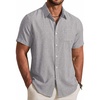 image:imageCOOFANDY Mens Button Down Shirt Short Sleeve Casual Shirts Summer Beach Textured Shirts with PocketLight Grey