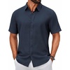 image:imageCOOFANDY Mens Button Down Shirts Short Sleeve Linen Textured Shirts Casual Summer Beach ShirtsBlue
