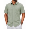 image:imageCOOFANDY Mens Button Down Shirts Short Sleeve Linen Textured Shirts Casual Summer Beach ShirtsLight Green