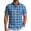 image:imageCOOFANDY Mens Short Sleeve Button Down Shirts Plaid Summer Dress Shirt with Pocket Business Casual Outfits for MenDark Blue Plaid