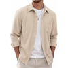 image:imageCOOFANDY Mens Waffle Shirt Jacket Casual Overshirt Long Sleeve Lightweight Textured Shacket with PocketLight Khaki