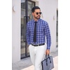 image:imageCOOFANDY Mens Button Down Long Sleeve Plaid Cotton Wrinkle Free Dress ShirtNavy