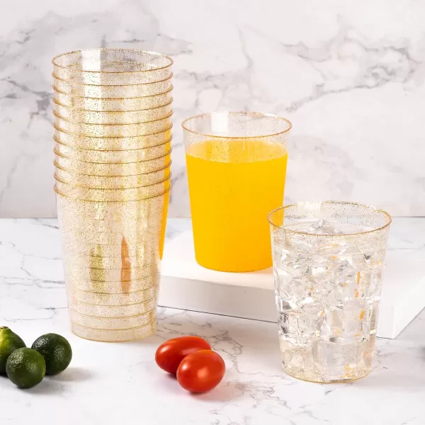 200PCS 9oz Glitter Plastic Cups for Party, Disposable Gold Cups, Plastic Cocktail Glasses for Wedding Thanksgiving, Christmas, and Parties