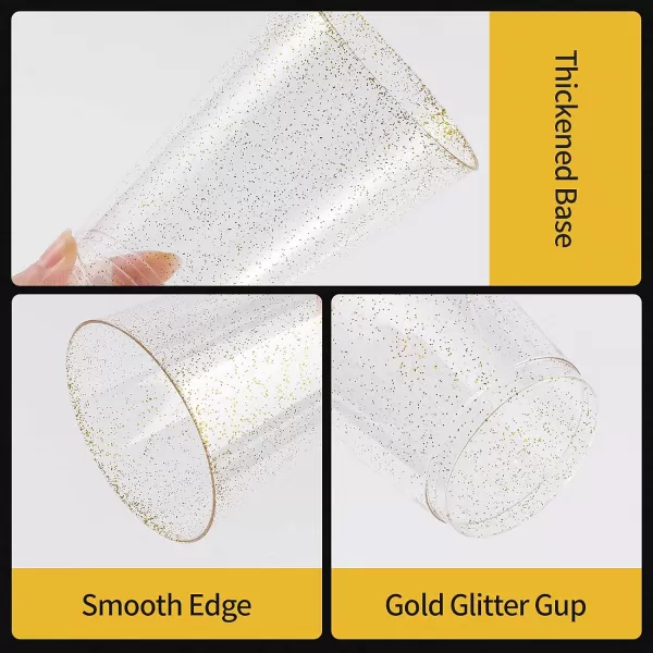 200PCS 9oz Glitter Plastic Cups for Party, Disposable Gold Cups, Plastic Cocktail Glasses for Wedding Thanksgiving, Christmas, and Parties