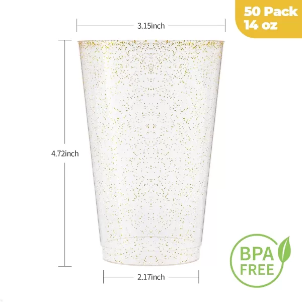 200PCS 9oz Glitter Plastic Cups for Party, Disposable Gold Cups, Plastic Cocktail Glasses for Wedding Thanksgiving, Christmas, and Parties