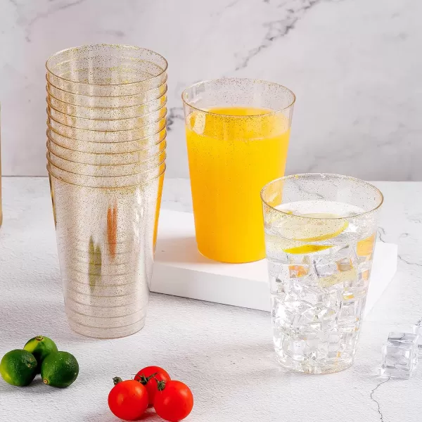 200PCS 9oz Glitter Plastic Cups for Party, Disposable Gold Cups, Plastic Cocktail Glasses for Wedding Thanksgiving, Christmas, and Parties